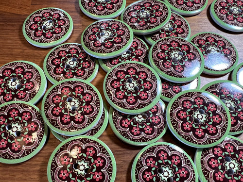 Black, Red & Green Hand painted Button    Price per button