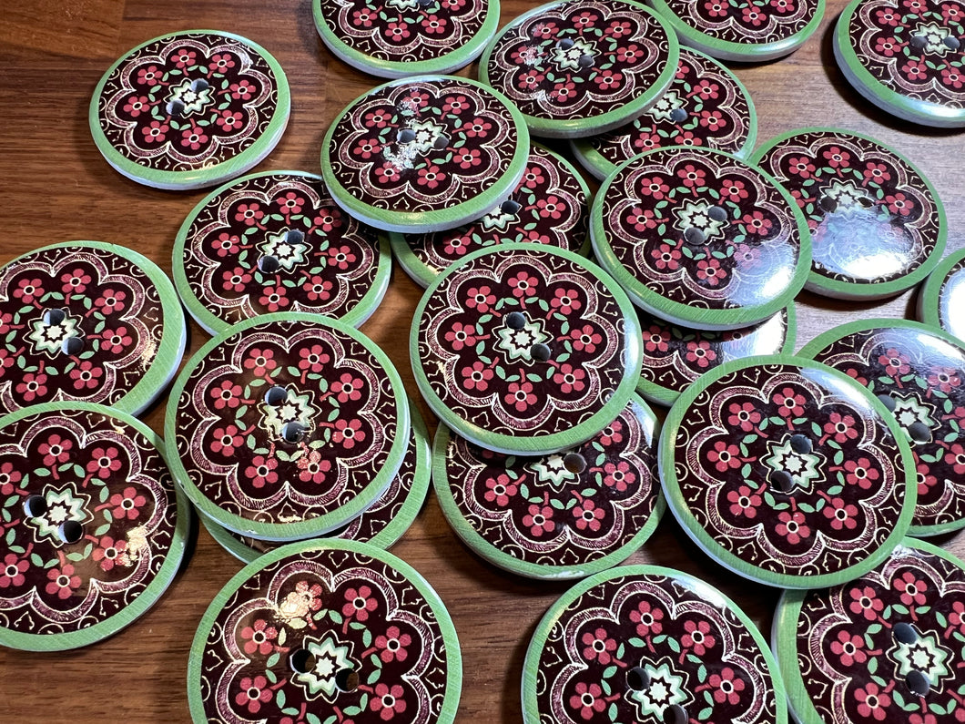 Black, Red & Green Hand painted Button    Price per button