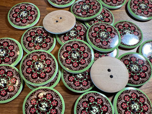 Black, Red & Green Hand painted Button    Price per button