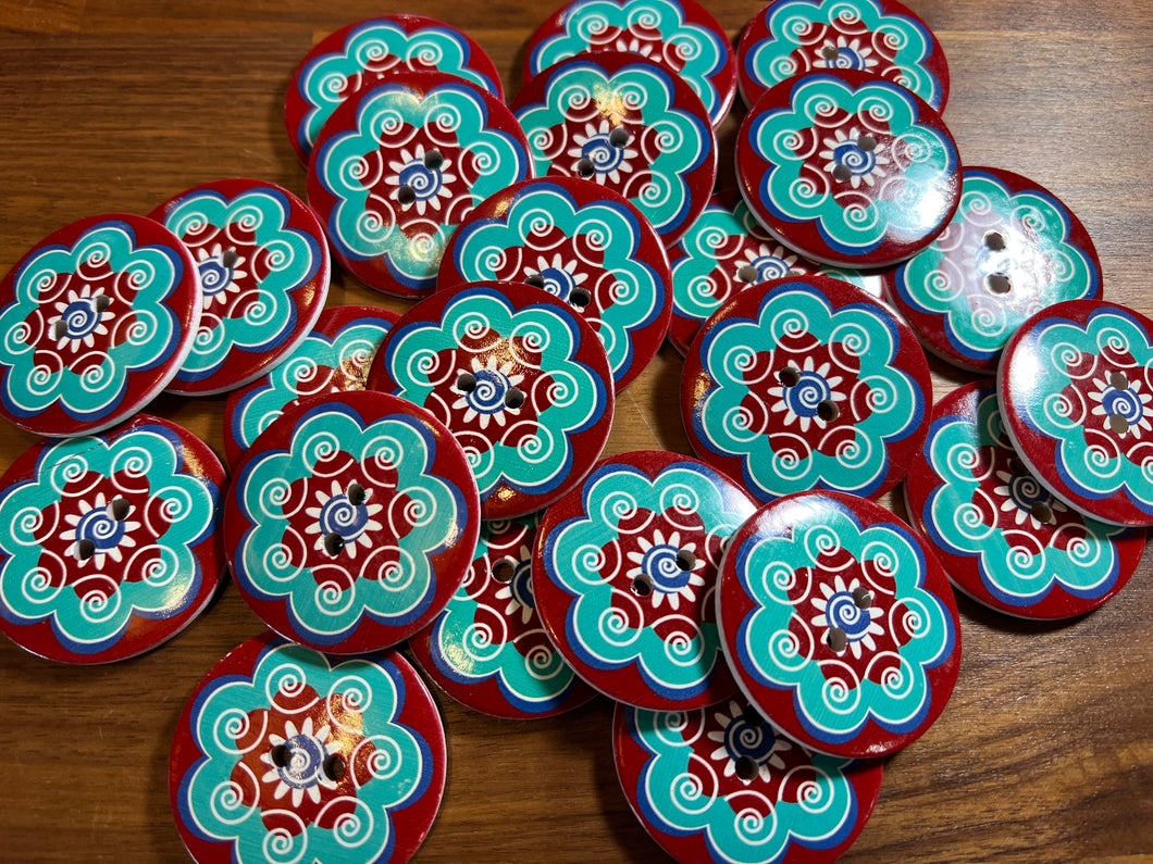 Burgundy & Green Hand painted Button    Price per button