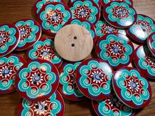 Load image into Gallery viewer, Burgundy &amp; Green Hand painted Button    Price per button