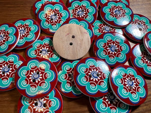 Burgundy & Green Hand painted Button    Price per button