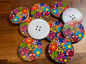 Techno Flowers Painted Button    Price per button