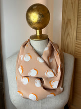 Load image into Gallery viewer, Peaches and Creme Amora Tangerine print 100% Silk Infinity Scarf