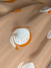 Load image into Gallery viewer, Peaches and Creme Amora Tangerine print 100% Silk Infinity Scarf