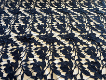 Load image into Gallery viewer, Blue Guipure Lace 3D Floral.   1/4 Metre Price
