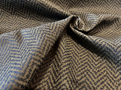 #1284 Designer Brown & Blue  Herringbone 100% Cotton  Denim Remnant