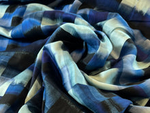 Load image into Gallery viewer, Designer Blue &amp; Aqua Green airbrushed 100% Viscose Check      Price per 1/4 Metre