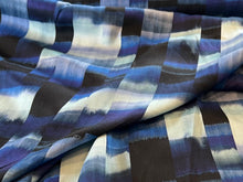 Load image into Gallery viewer, Designer Blue &amp; Aqua Green airbrushed 100% Viscose Check      Price per 1/4 Metre