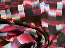 Load image into Gallery viewer, Designer Burgundy &amp; Baby Blue airbrushed 100% Viscose Check      Price per 1/4 Metre