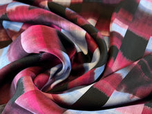 Load image into Gallery viewer, Designer Burgundy &amp; Baby Blue airbrushed 100% Viscose Check      Price per 1/4 Metre