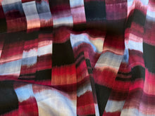Load image into Gallery viewer, Designer Burgundy &amp; Baby Blue airbrushed 100% Viscose Check      Price per 1/4 Metre