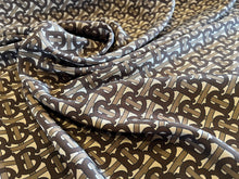 Load image into Gallery viewer, Signature Logo Brown &amp; Gold Print 100% Silk     1/4 Meter Price