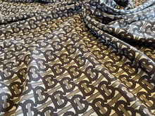 Load image into Gallery viewer, Signature Logo Brown &amp; Gold Print 100% Silk     1/4 Meter Price