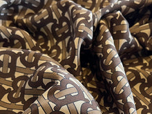 Load image into Gallery viewer, Signature Logo Brown &amp; Gold Print 100% Silk     1/4 Meter Price