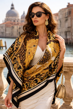 Load image into Gallery viewer, Exclusive Designer Versace Inspired Gold &amp; Black 100% Silk Scarf.