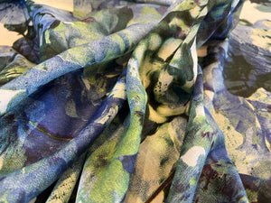 Blue & Green Floral 70% Cotton & 30% Silk Lawn.   1/4 Metre Price