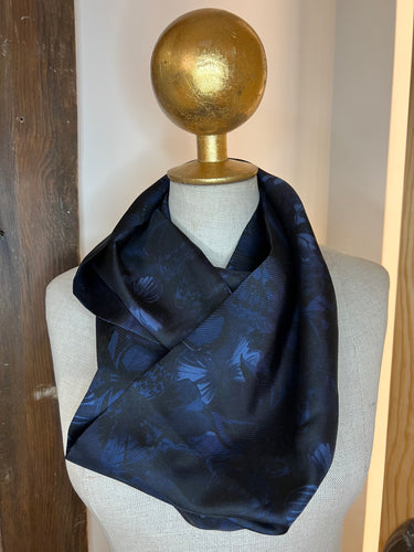 Navy Butterflies 100% Silk Twill Scarf