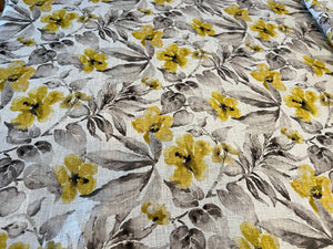 Digital Yellow Floral 100% Linen  1/4 Metre Price
