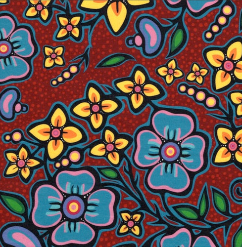 Burgundy Floral Ojibway Print.   100% Cotton.  1/4 Metre Price