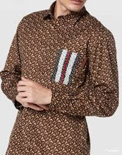 Load image into Gallery viewer, Signature Logo Brown &amp; Gold Print 100% Silk     1/4 Meter Price