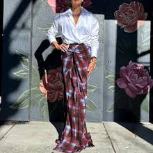 Load image into Gallery viewer, Designer Burgundy &amp; Baby Blue airbrushed 100% Viscose Check      Price per 1/4 Metre