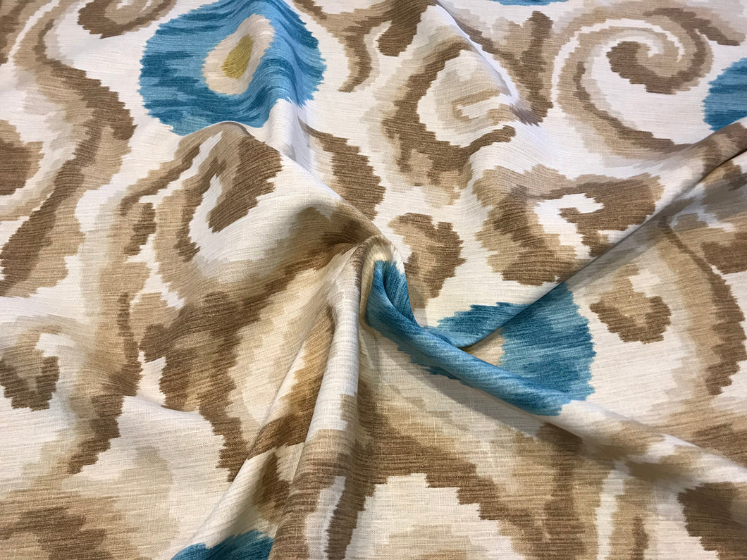 #946 Tuscan Turquoise Swirls 100% Linen Remnant