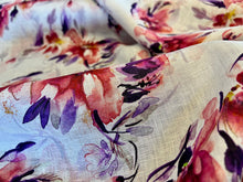 Load image into Gallery viewer, Digital Purple &amp; Red Floral 100% Linen  1/4 Metre Price