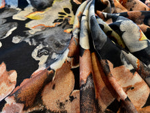 Load image into Gallery viewer, Brown &amp; Black Floral 70% Cotton &amp; 30% Silk Lawn.   1/4 Metre Price