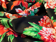 Load image into Gallery viewer, #1034 Black &amp; Red Floral Blooms 95% Silk 5% Elastane Remnant