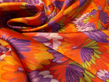 Load image into Gallery viewer, Abstract Orange &amp; Lavender Lotus Blossoms 100% Silk  1/4 Metre Price