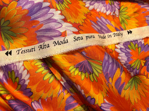 Abstract Orange & Lavender Lotus Blossoms 100% Silk  1/4 Metre Price