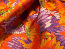 Load image into Gallery viewer, Abstract Orange &amp; Lavender Lotus Blossoms 100% Silk  1/4 Metre Price