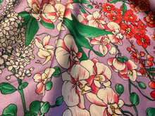 Load image into Gallery viewer, Designer Lavender Floral Garden 95% Silk 5% Elastane.  1/4 Metre Price