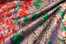 Load image into Gallery viewer, Designer Lavender Floral Garden 95% Silk 5% Elastane.  1/4 Metre Price