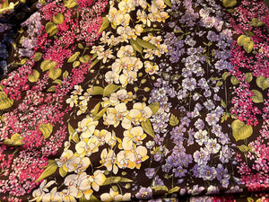 Designer Brown Floral Garden 95% Silk 5% Elastane.  1/4 Metre Price