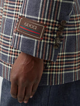Load image into Gallery viewer, Designer Blue Plaid 58% Linen 42% Cotton     Price per 1/4 Metre