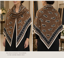 Load image into Gallery viewer, Tan &amp; Airforce Blue Reversible 70% Wool 30% Cashmere Scarf Panel  Only 1x Available