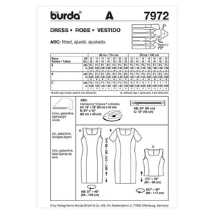 Burda #7972 Dress Sewing Pattern Sizes 12 - 24