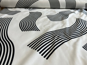 Geometric Black & White Swirls 95% Cotton 5% Elastane.     1/4 Metre Price