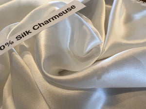 Imported White 100% Silk Charmeuse     1/4 Meter Price
