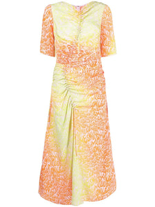 Designer Tangerine & Yellow "Keep on Smiling" 100% Silk Crepe de Chine.   1/4 Metre Price