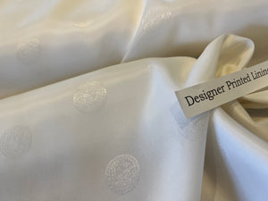 White Designer Medusa 100% Viscose Lining.   1/4 Metre Price