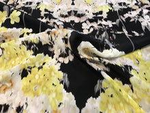 Load image into Gallery viewer, Yellow &amp; Black Floral 100% Silk Georgette.   1/4 Metre Price