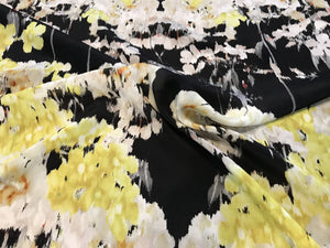 Yellow & Black Floral 100% Silk Georgette.   1/4 Metre Price