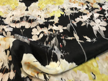 Load image into Gallery viewer, Yellow &amp; Black Floral 100% Silk Georgette.   1/4 Metre Price