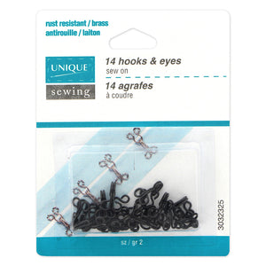 Hooks & Eyes Black - size 2 - 14 sets