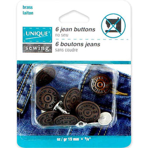Jean Buttons No Sewing - Antique Brass - 6pcs. - 15mm (5⁄8″)