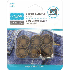 Jean Buttons No Sewing - Antique Brass - 6pcs. - 17mm (5⁄8″)
