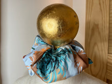 Load image into Gallery viewer, Designer Large Pale Blue Floral 100% Silk  Scrunchie